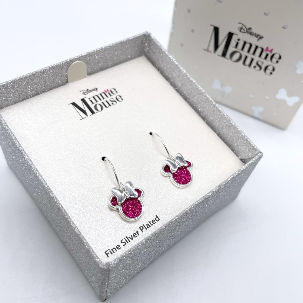 Disney Minnie Mouse Pink Glitter Dangle Earrings